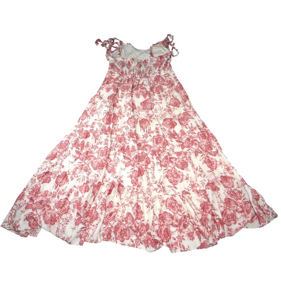 Trixxi Floral Maxi Dress Red White Tiered Tie Strap Women's Large - Picture 3 of 4
